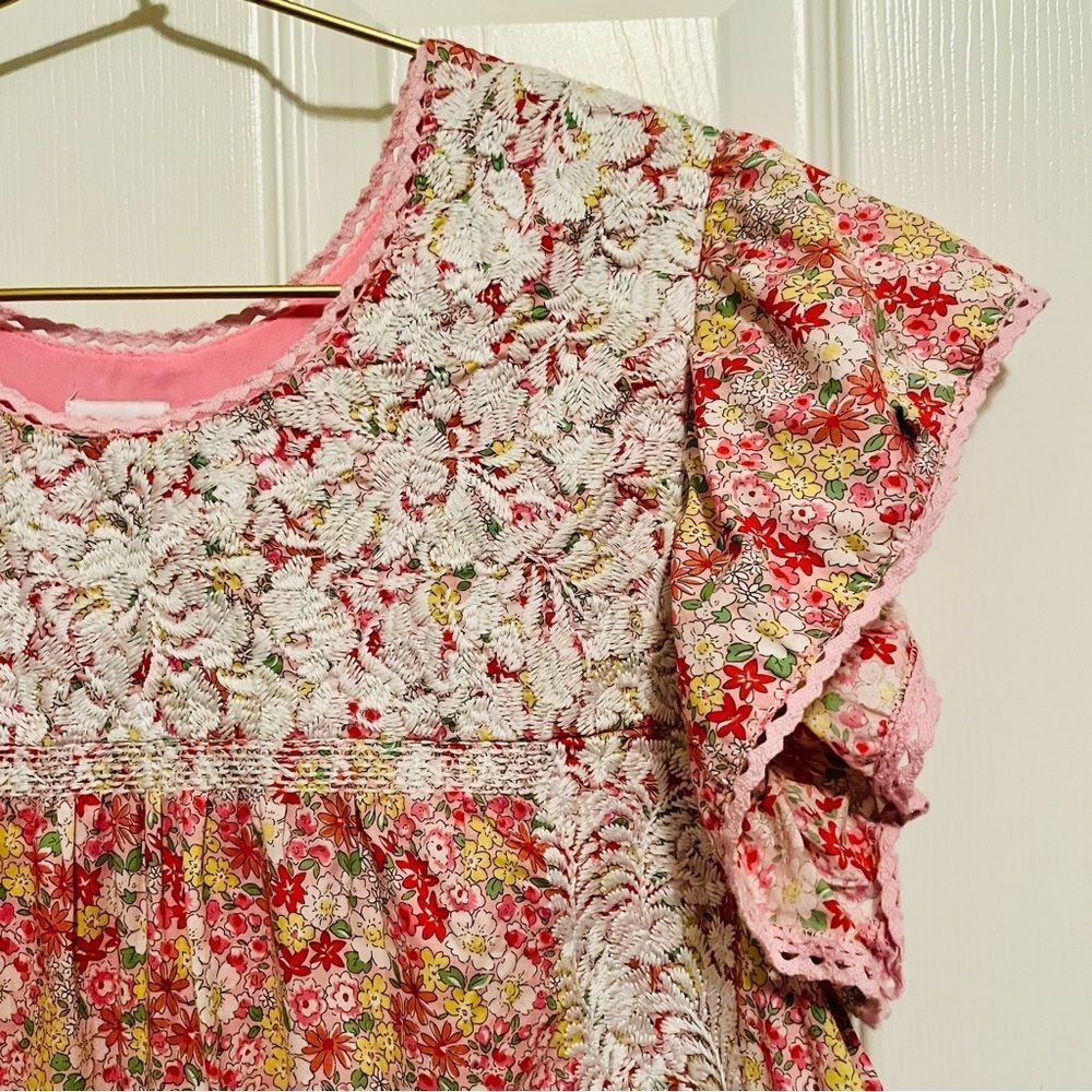 J. Marie Pink Floral Lace Embroidered Flutter Sleeve Blouse Size L - Picture 4 of 11